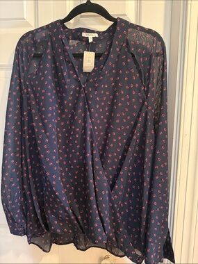 Maurices Navy Blouse with Pink Floral Print